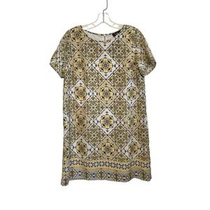 Lulu's‎ Dandy Lion Yellow Print Shift Dress Size Medium Short Sleeve Tunic Mini